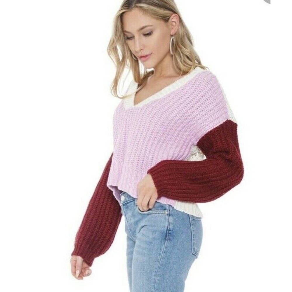 Wildfox Color Me Beverly Sweater Size M Women's Wildberry Wine Colorblock NEW